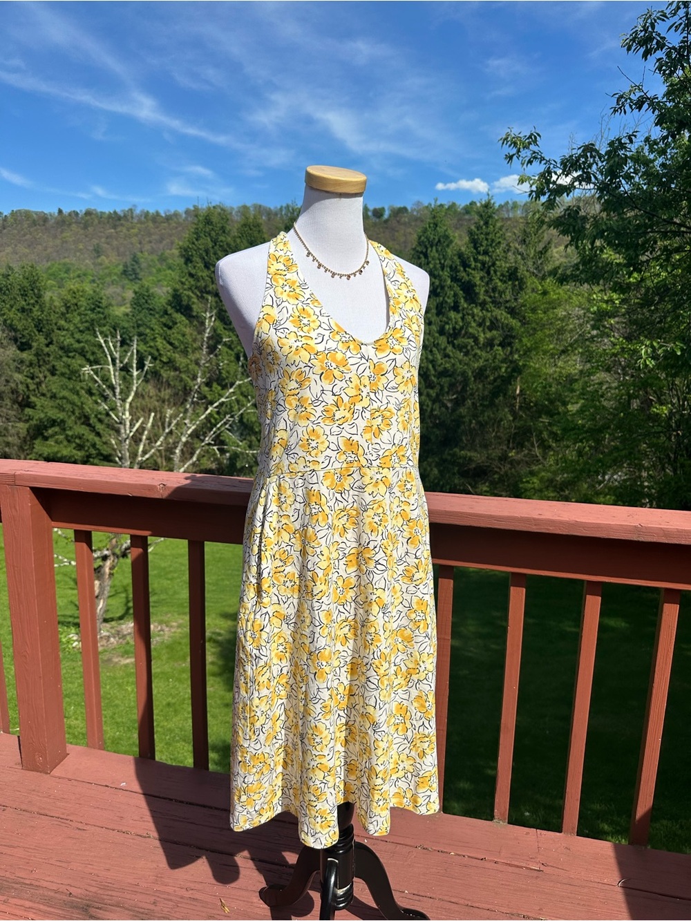 Pact Yellow Floral V-Neck Midi Dress